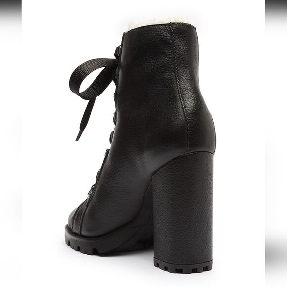 New Schutz Zara fur lined Winter black Leather Ankle Boots high block heels 7 B - Picture 11 of 12
